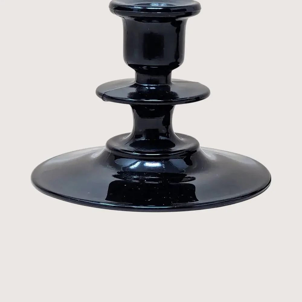 1940s Black Amethyst Glass Candle Holders Pair